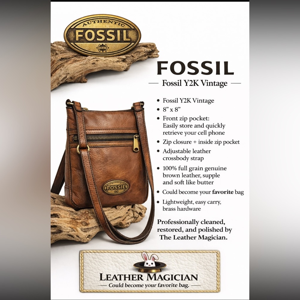 Fossil Y2K Vintage Brown Leather Crossbody 8x8
